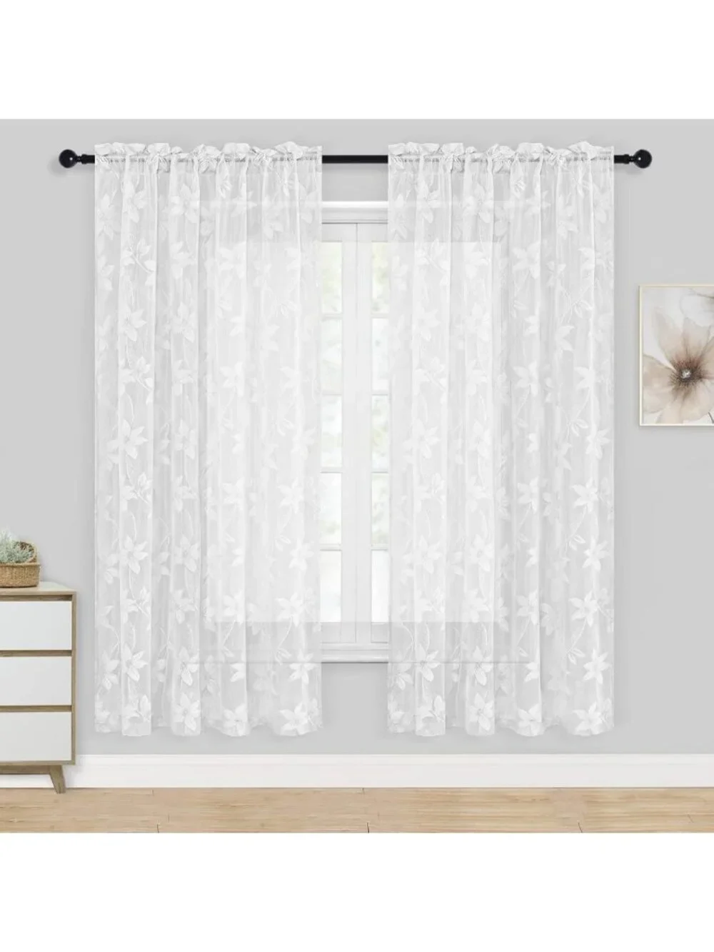 Elegant White Sheer Lace Curtains - 63